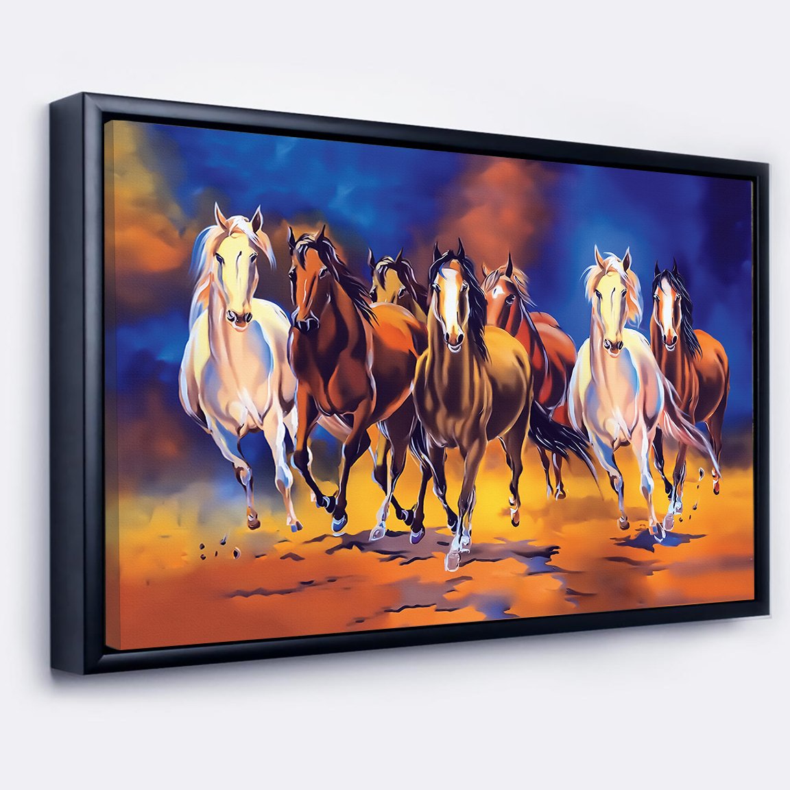Colorful Seven Horse Running Premium Canvas Wall Painting decorative masterpiece for home decor